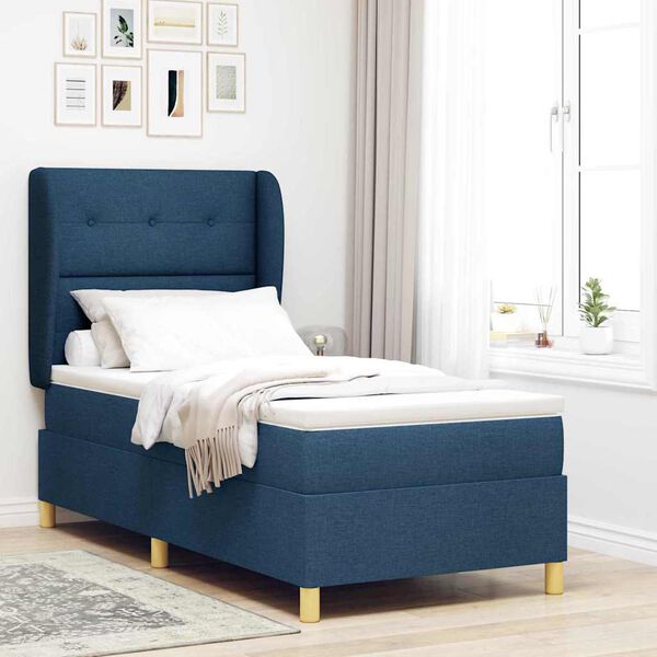 vidaXL Cama Box Springs com Colch&atilde;o Cinza Escuro 90x190 cm Azul tecido