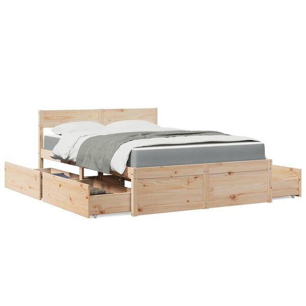 vidaXL Cama com gavetas e colch&atilde;o 140x190 cm madeira de pinho maci&ccedil;a