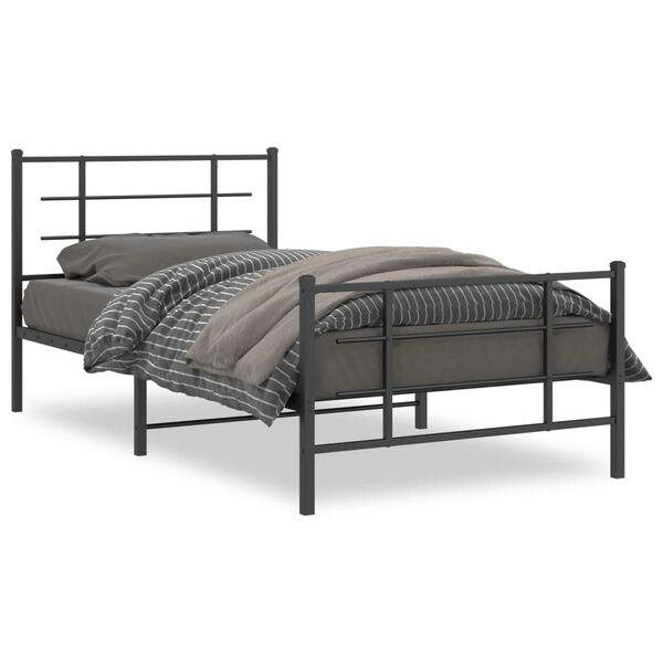 vidaXL Estrutura de cama com cabeceira e pés 107x203 cm metal preto
