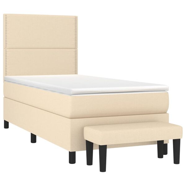 vidaXL Cama com molas/colch&atilde;o 90x200 cm tecido cor cr&egrave;me