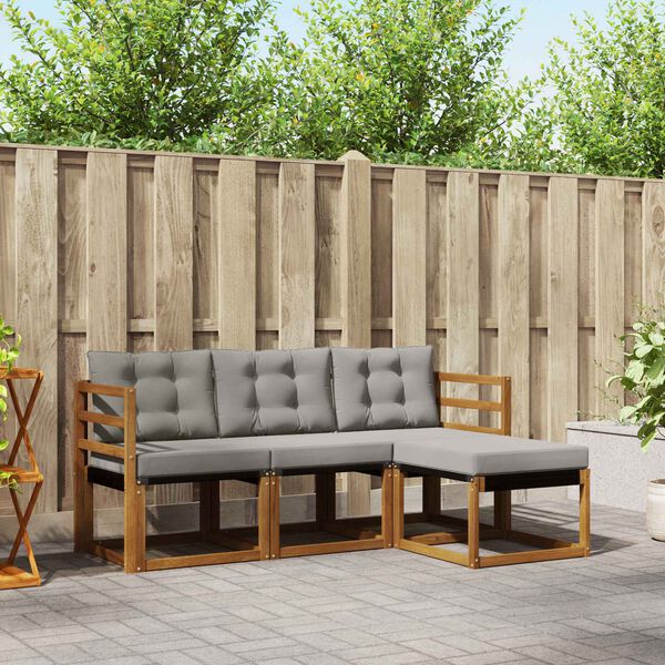 vidaXL Conjunto de Sof&aacute;s para Exterior 4 pcs Cinza Natural e Claro