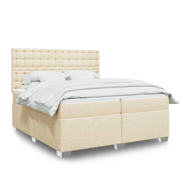 vidaXL Cama com molas/colch&atilde;o 200x200 cm tecido cor creme