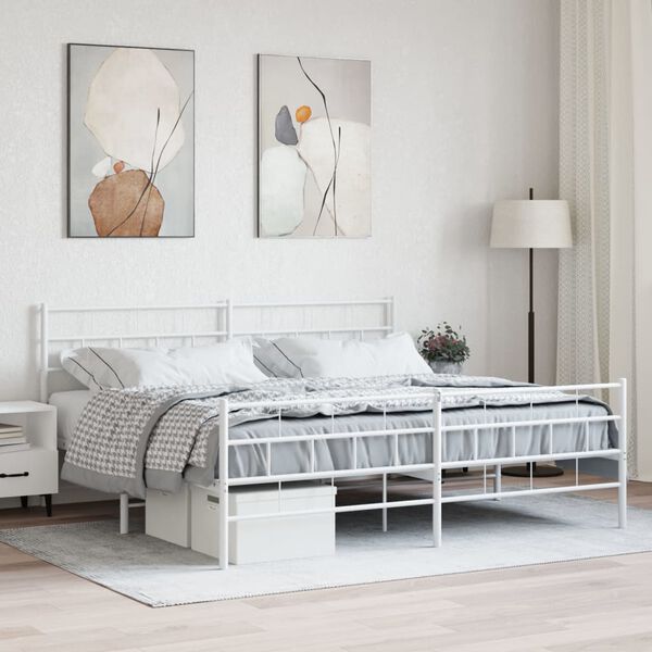 vidaXL Estrutura de cama com cabeceira e p&eacute;s 200x200 cm metal branco