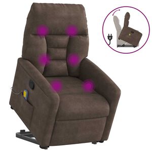 vidaXL Poltrona de massagens reclin&aacute;vel elevat&oacute;ria microfibra castanho