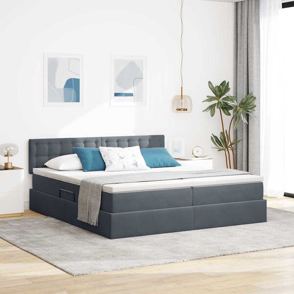 vidaXL Cama com luzes de tira LED Cinza Escuro 180 x 200 cm Veludo