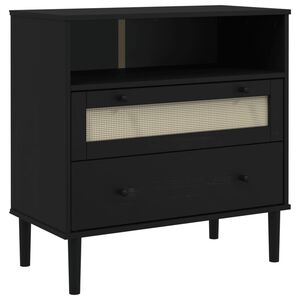 vidaXL Aparador SENJA aspeto de vime 80x40x80 cm pinho maci&ccedil;o preto