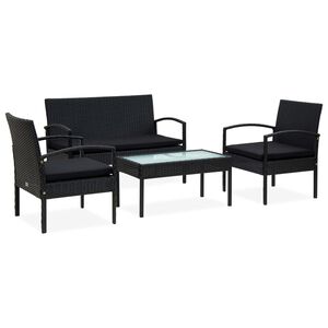 vidaXL 4 pcs conjunto lounge de jardim c/ almofad&otilde;es vime PE preto