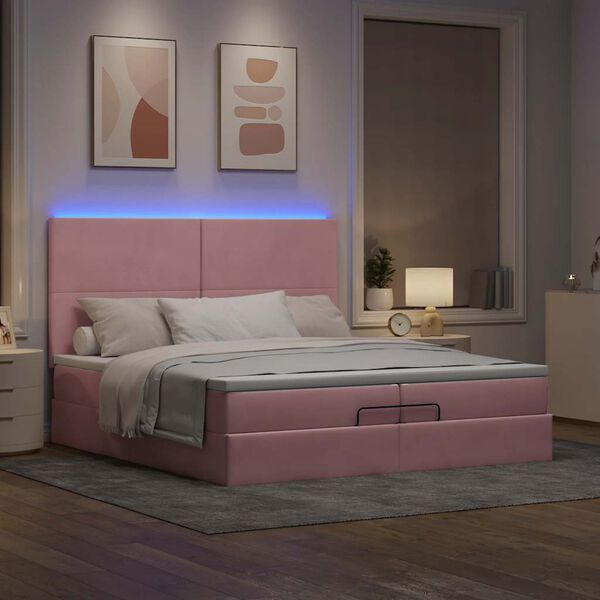 moldura de cama otomana vidaXL com colch&atilde;o rosa 200x200cm Veludo