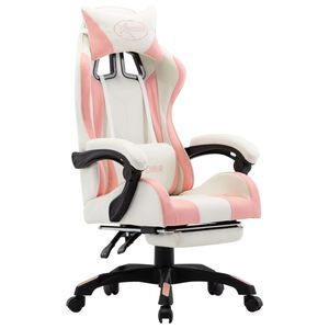 vidaXL Cadeira estilo corrida c/ apoio pés couro artif. rosa/branco