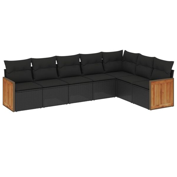 vidaXL 7 pcs conjunto de sof&aacute;s p/ jardim c/ almofad&otilde;es vime PE preto