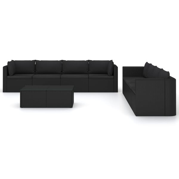 vidaXL 9 pcs conjunto lounge de jardim c/ almofad&otilde;es vime PE preto