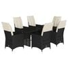 vidaXL 7 pcs conjunto de jantar p/ jardim c/ almofad&otilde;es vime PE preto