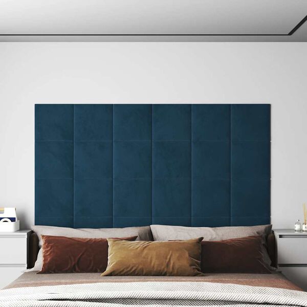 vidaXL Painel de parede 12 pcs 30x30 cm veludo 1,08 m&sup2; azul