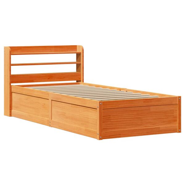 vidaXL Estrutura cama c/ cabeceira 90x200 cm pinho maci&ccedil;o castanho-mel