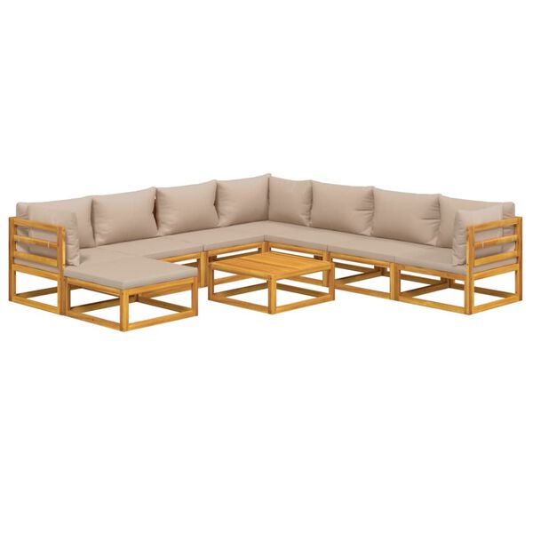 vidaXL 9pcs conj. lounge jardim madeira c/almofad&otilde;es cinza-acastanhado