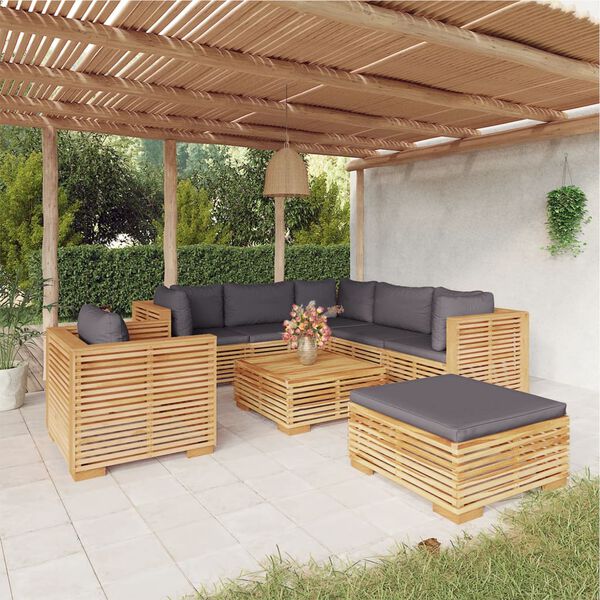 vidaXL 8 pcs conjunto lounge jardim c/ almofad&otilde;es madeira teca maci&ccedil;a