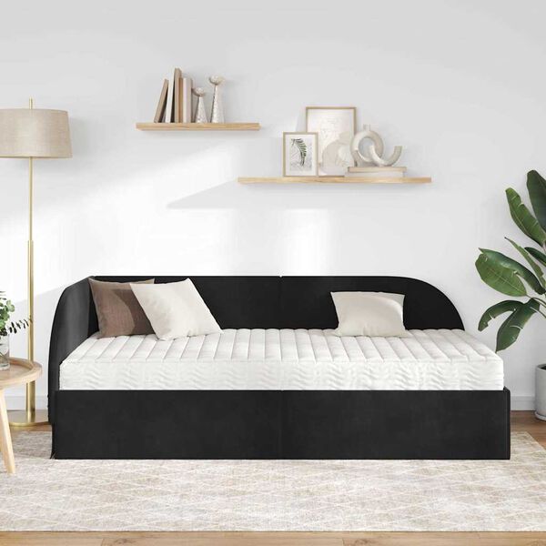 vidaXL Estrutura de Cama de Canto com Colch&atilde;o 2 pcs Preto Veludo