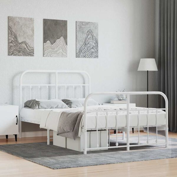 vidaXL Estrutura de cama com cabeceira e p&eacute;s 120x190 cm metal branco