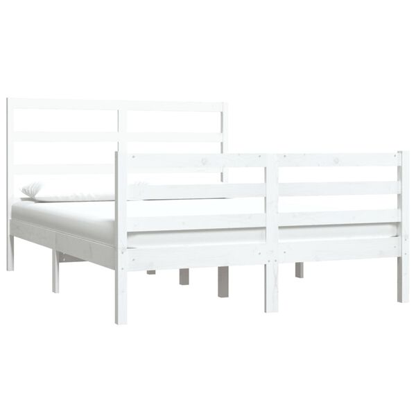 vidaXL Estrutura de cama casal 135x190 cm pinho maci&ccedil;o branco