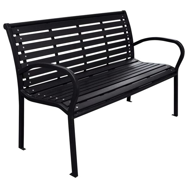 vidaXL Banco de jardim 116 cm aço e WPC preto