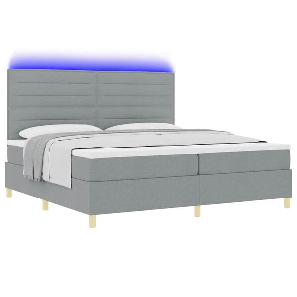 vidaXL Cama Box Spring LED Cinzento-claro 200 x 200 cm tecido