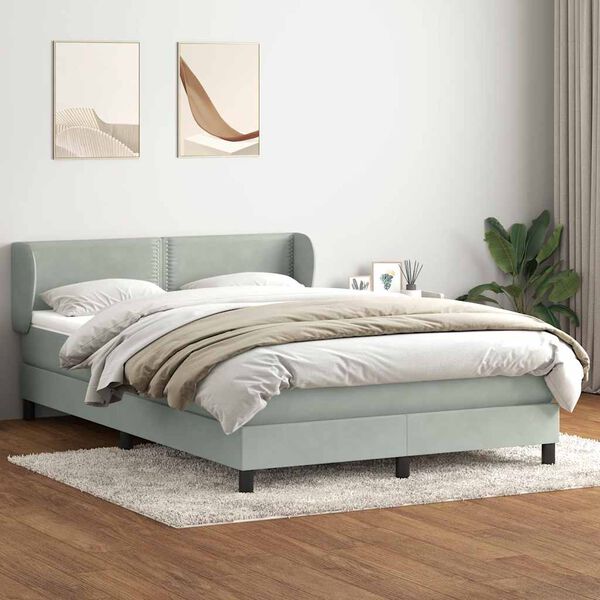 vidaXL Cama com molas/colch&atilde;o 160x220 cm veludo cinzento-claro