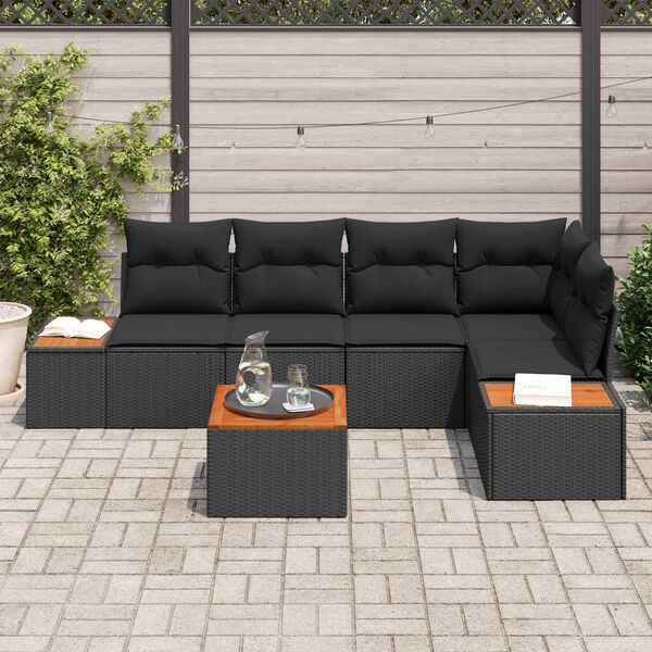 vidaXL Conjunto de Sof&aacute; de Jardim 6 pcs Preto Rattan Sint&eacute;tico