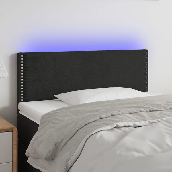 vidaXL Cabeceira de cama c/ luzes LED veludo 90x5x78/88 cm preto