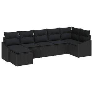 vidaXL Conjunto de Sof&aacute; de Jardim com almofada 7 pcs Preto vime PE