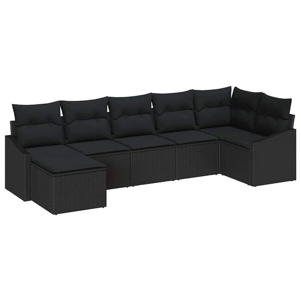 vidaXL Conjunto de Sofá de Jardim com almofada 7 pcs Preto vime PE