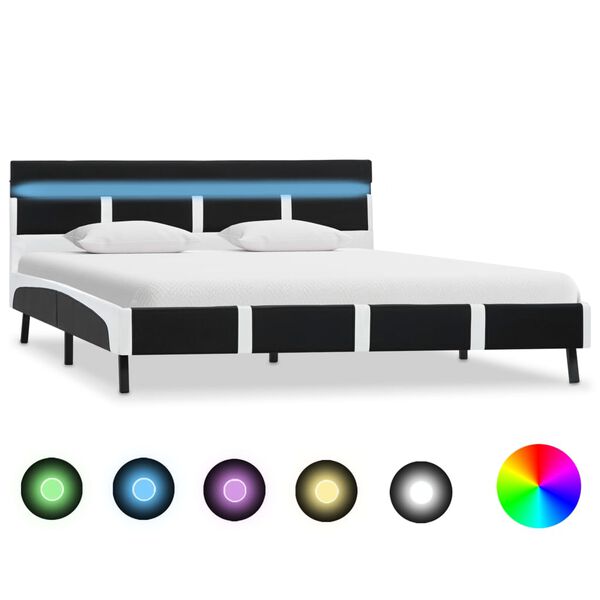 vidaXL Estrutura de cama com LED 140x200 cm couro artificial preto