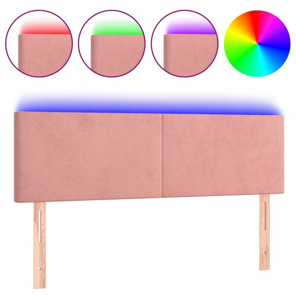 vidaXL Cabeceira de cama c/ luzes LED veludo 144x5x78/88 cm rosa