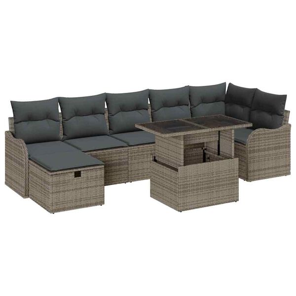 vidaXL Conjunto de Sofá de Jardim 8 pcs Cinzeto Rattan Sintético