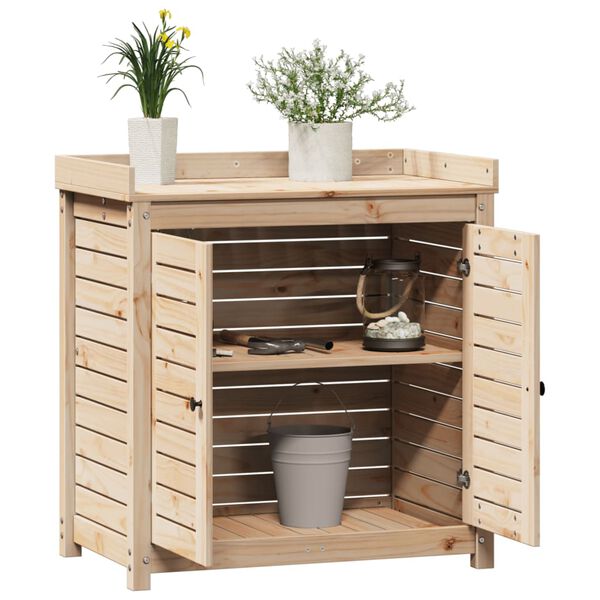 vidaXL Mesa de jardinagem c/ prateleiras 82,5x50x86,5 cm pinho maci&ccedil;o
