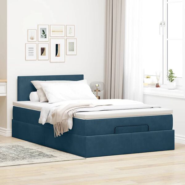 vidaXL Cama otomana com colch&atilde;o & LEDs 120x190cm veludo azul-escuro