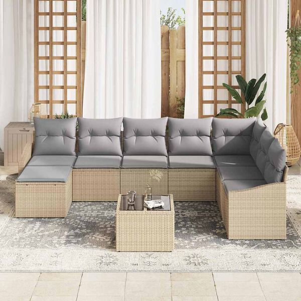vidaXL Conjunto de Sof&aacute; de Jardim 8 pcs Bege e Cinza Claro vime PE