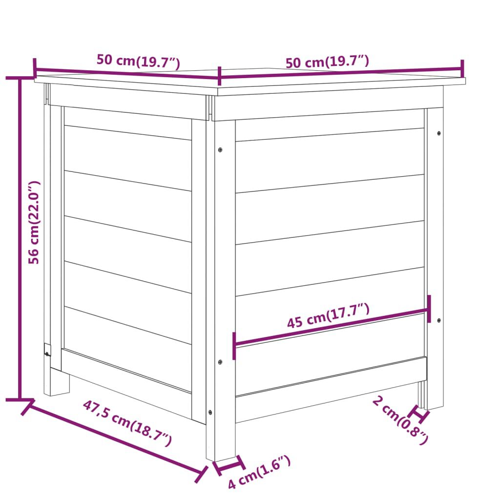 vidaXL Caixa p/ almofadões exterior 50x50x56 cm abeto maciço castanho