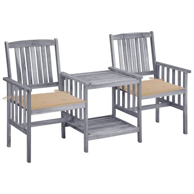 vidaXL Cadeiras de jardim c/ mesa de centro e almofadões acácia maciça