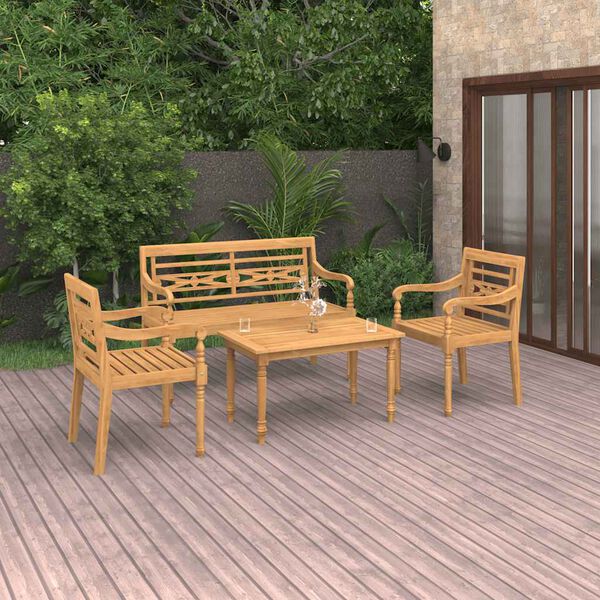 vidaXL 4 pcs conjunto lounge de jardim madeira de teca maci&ccedil;a