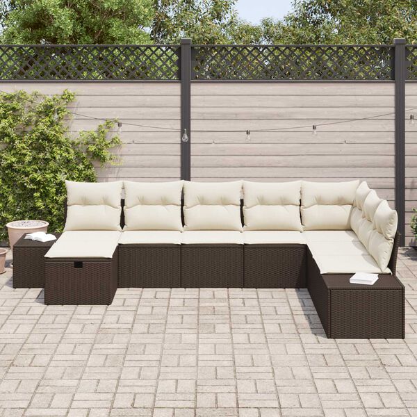 vidaXL Conjunto de Sof&aacute; de Jardim 8 pcs Castanho Rattan Sint&eacute;tico