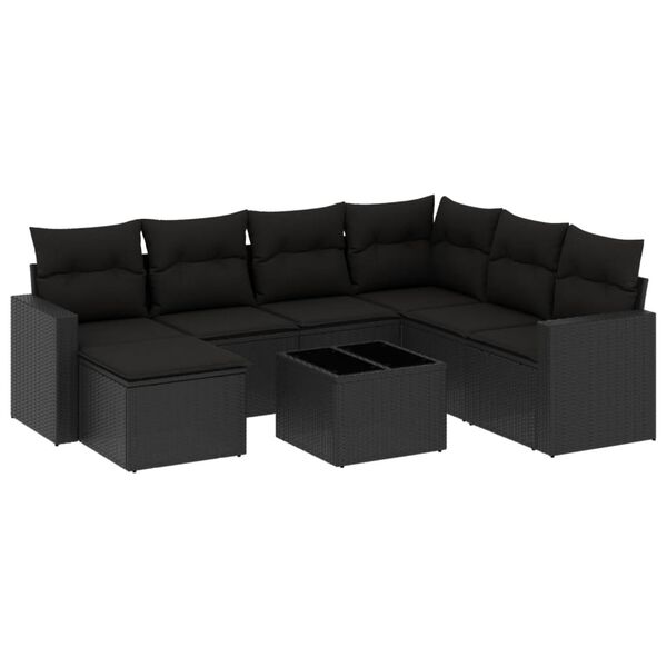 vidaXL 8 pcs conjunto sof&aacute;s de jardim com almofad&otilde;es vime PE preto
