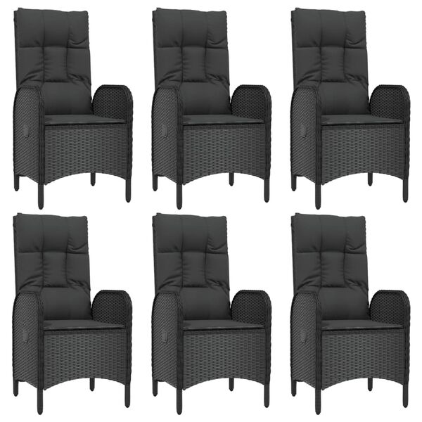 vidaXL 7 pcs conjunto de jantar p/ jardim c/ almofad&otilde;es vime PE preto