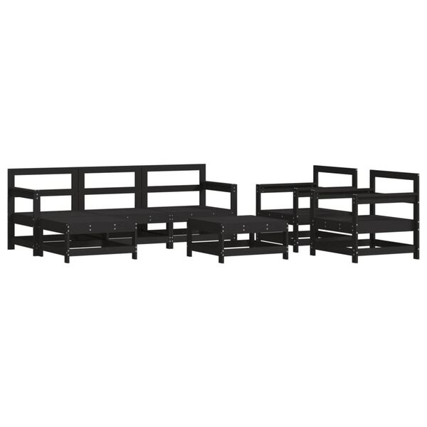 vidaXL 7 pcs conjunto lounge jardim c/ almofad&otilde;es madeira maci&ccedil;a preto