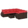 vidaXL Conjunto de sof&aacute; de jardim com 9 pe&ccedil;as e almofadas em rattan sint&eacute;tico marrom