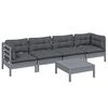 vidaXL 5 pcs conjunto lounge de jardim c/ almofad&otilde;es pinho maci&ccedil;o