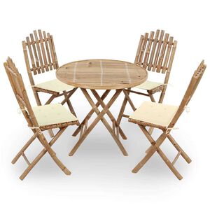 vidaXL 5 pcs conj. de jantar dobr&aacute;vel c/ almofad&otilde;es p/ exterior bambu