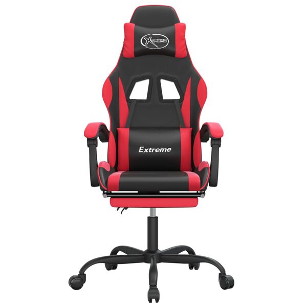 vidaXL Cadeira gaming c/ apoio p&eacute;s couro artificial preto e vermelho