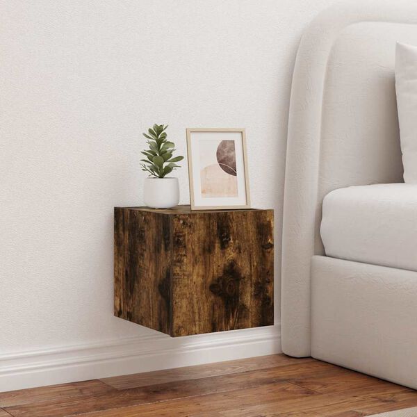 vidaXL M&oacute;vel de parede p/ TV c/ luzes LED 30,5x35x30cm carvalho fumado