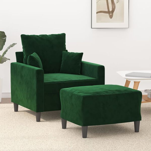 vidaXL Poltrona com apoio de p&eacute;s 60 cm veludo verde-escuro