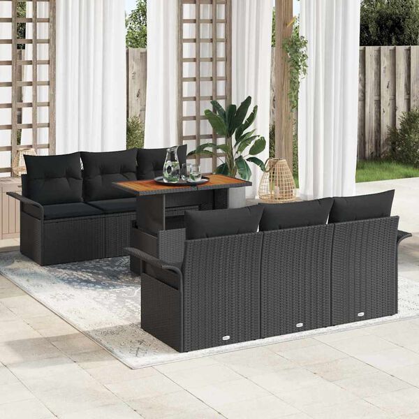 vidaXL Conjunto de Sof&aacute; de Jardim 7 pcs Preto Rattan Sint&eacute;tico